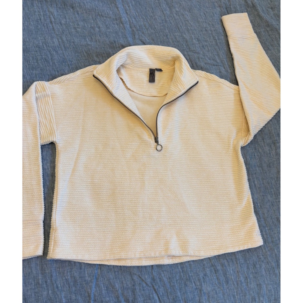 Sweaty Betty London Cream Textured Quarter Zip Pullover Sweater Womens Medium